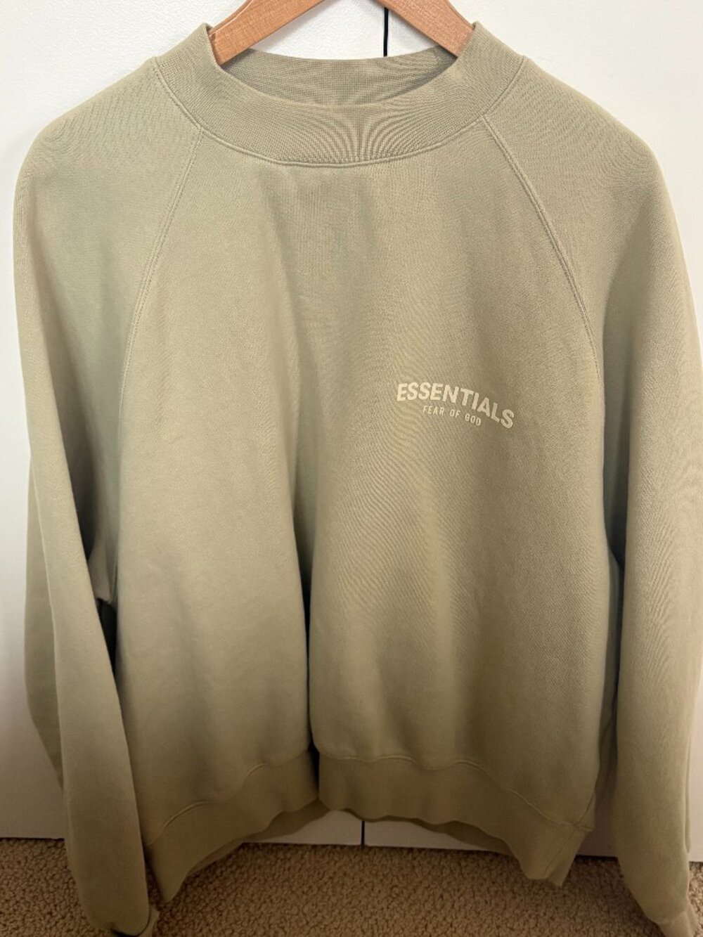 Fear of God Essentials Crewneck Sweatshirt — Sage Green, Size S